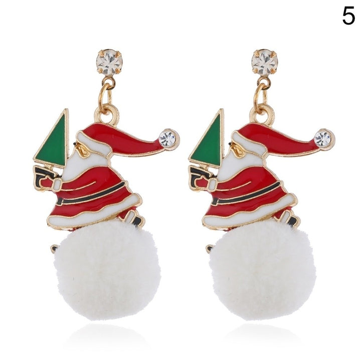 Stylish Women faux Ball Ear Stud Santa Claus Snowflake Eardrop Hook Earrings Image 4