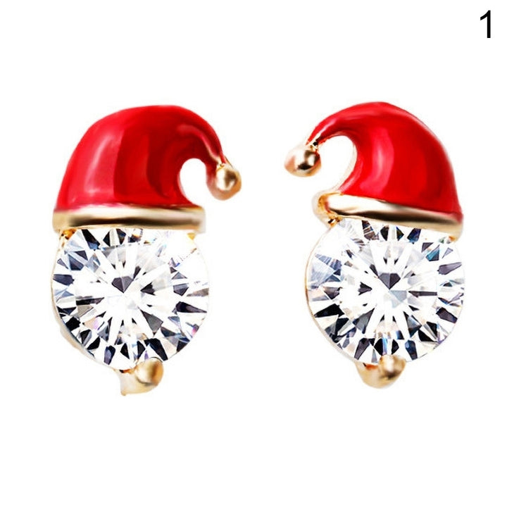 Women Creative Christmas Hat Shape Ear Stud Dangle Earring Pendant Jewelry Decor Image 9