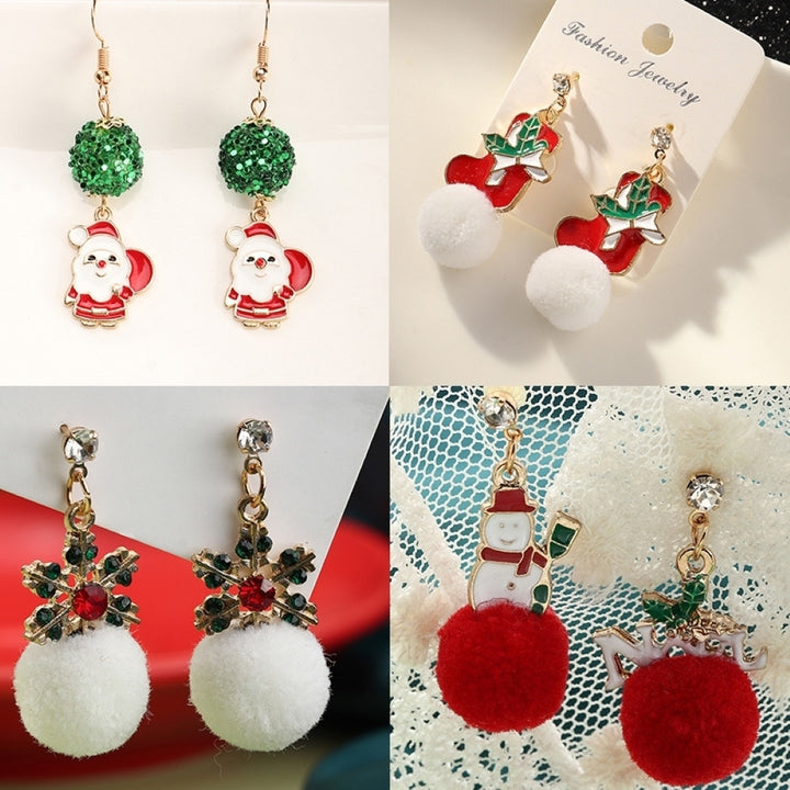 Stylish Women faux Ball Ear Stud Santa Claus Snowflake Eardrop Hook Earrings Image 6