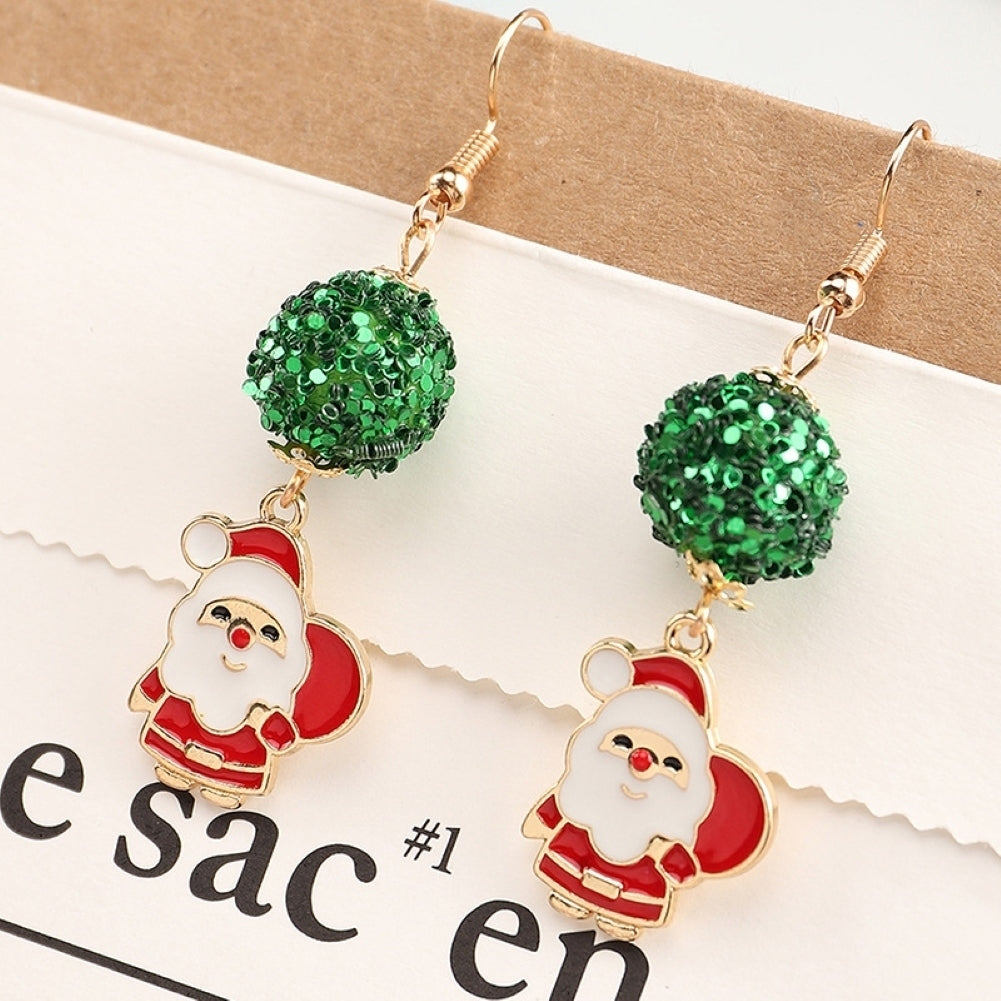 Stylish Women faux Ball Ear Stud Santa Claus Snowflake Eardrop Hook Earrings Image 7