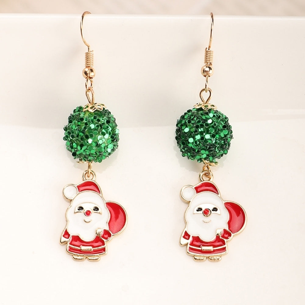 Stylish Women faux Ball Ear Stud Santa Claus Snowflake Eardrop Hook Earrings Image 8