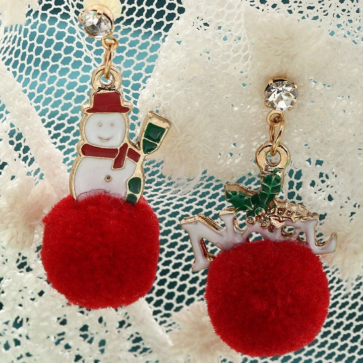 Stylish Women faux Ball Ear Stud Santa Claus Snowflake Eardrop Hook Earrings Image 9