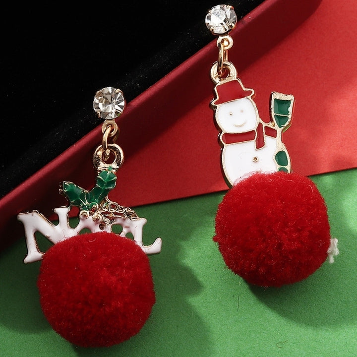 Stylish Women faux Ball Ear Stud Santa Claus Snowflake Eardrop Hook Earrings Image 10