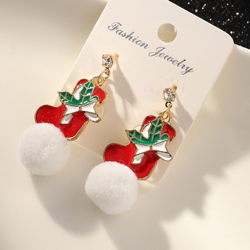 Stylish Women faux Ball Ear Stud Santa Claus Snowflake Eardrop Hook Earrings Image 11