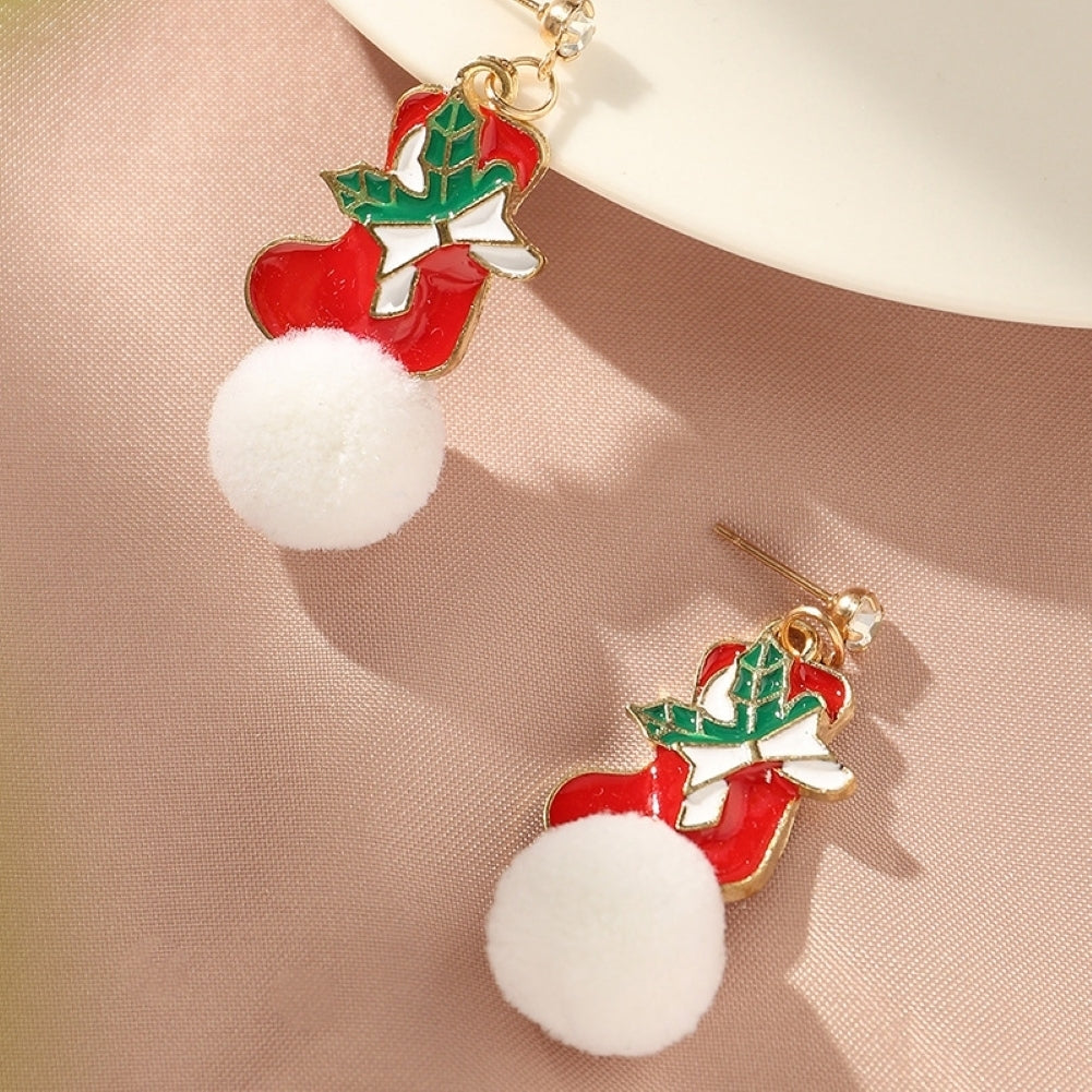 Stylish Women faux Ball Ear Stud Santa Claus Snowflake Eardrop Hook Earrings Image 12