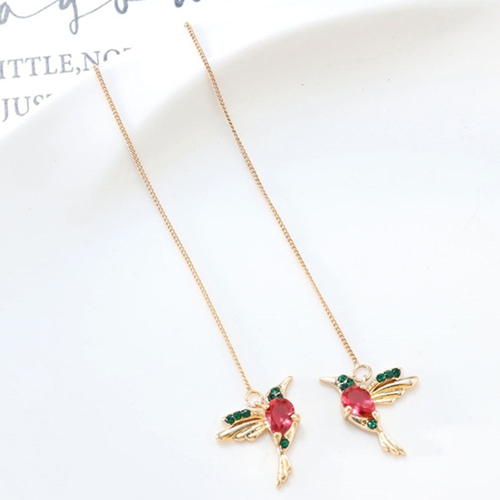 Women Hummingbird Design Rhinestone Decor Ear Stud Long Tassel Dangle Earrings Image 7