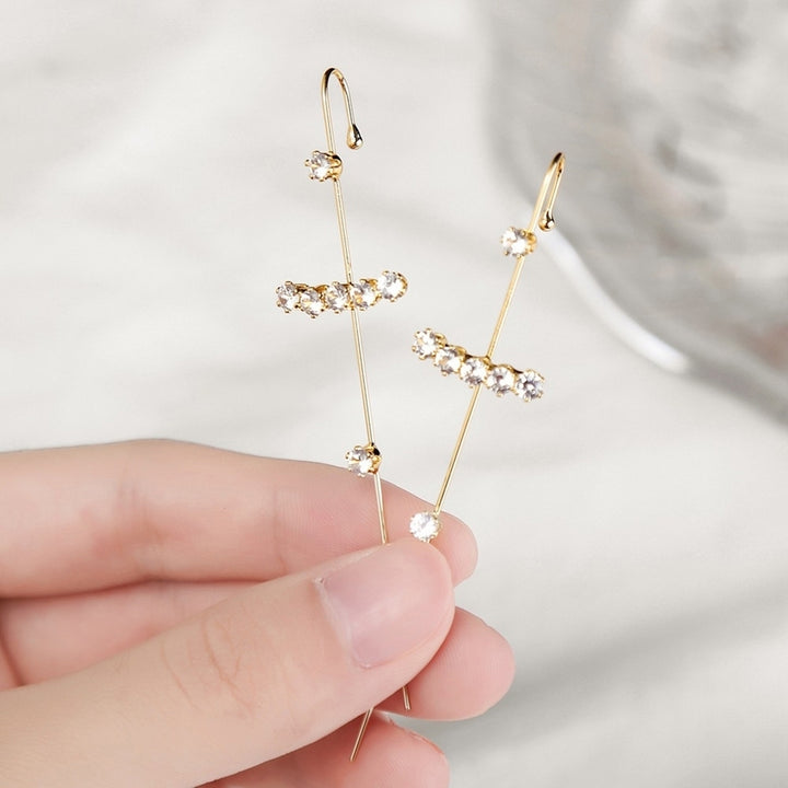 1Pc Women Stylish Ear Wrap Hook Stud Surround Diagonal Inlaid Piercing Earring Image 1