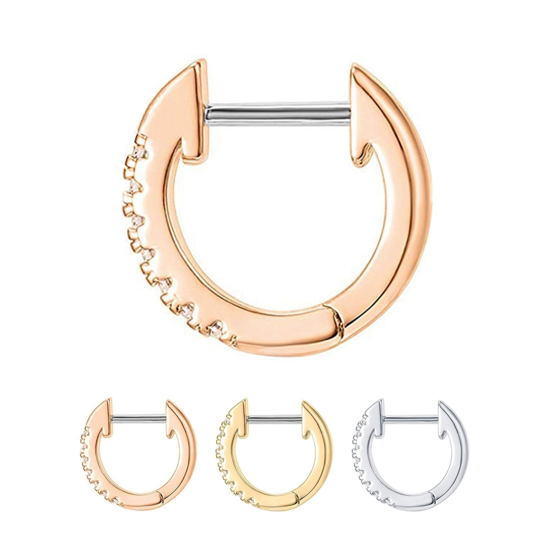 Women Simple Rhinestone Round Shape Stainless Steel Anti-allergic Hoop Earrings Image 1