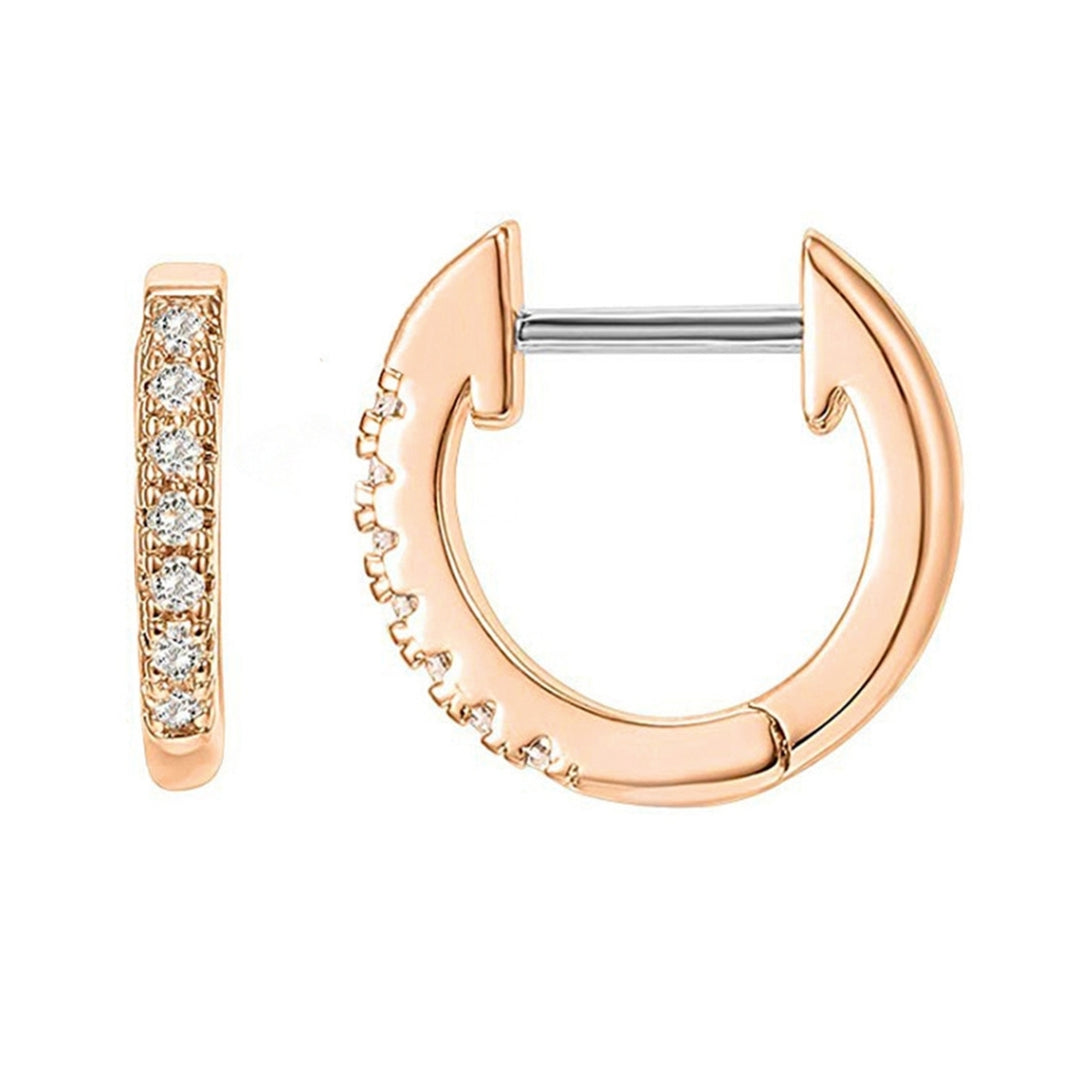 Women Simple Rhinestone Round Shape Stainless Steel Anti-allergic Hoop Earrings Image 4