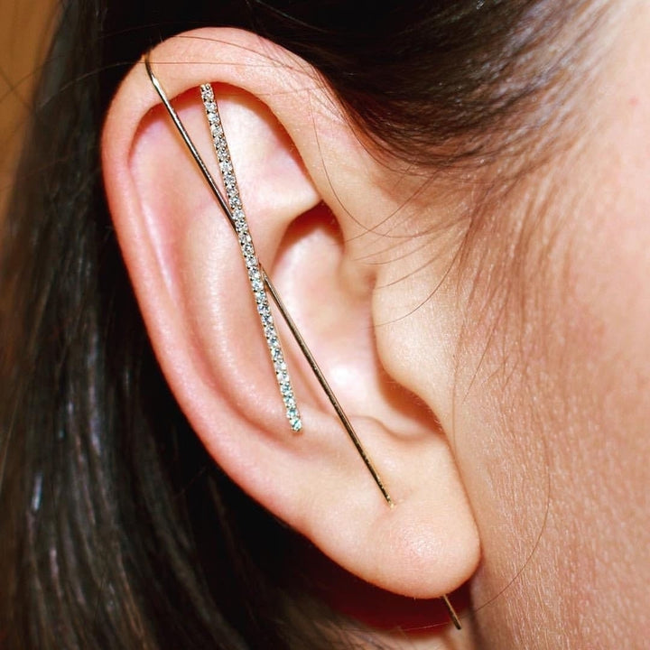 1Pc Women Stylish Ear Wrap Hook Stud Surround Diagonal Inlaid Piercing Earring Image 10