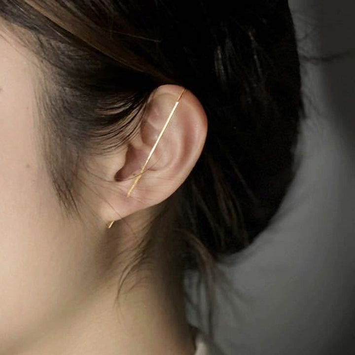 1Pc Women Stylish Ear Wrap Hook Stud Surround Diagonal Inlaid Piercing Earring Image 11