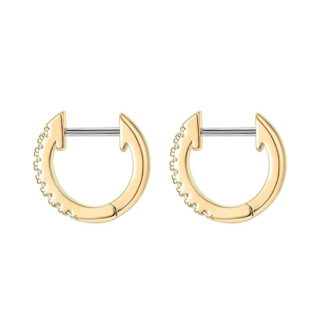 Women Simple Rhinestone Round Shape Stainless Steel Anti-allergic Hoop Earrings Image 1