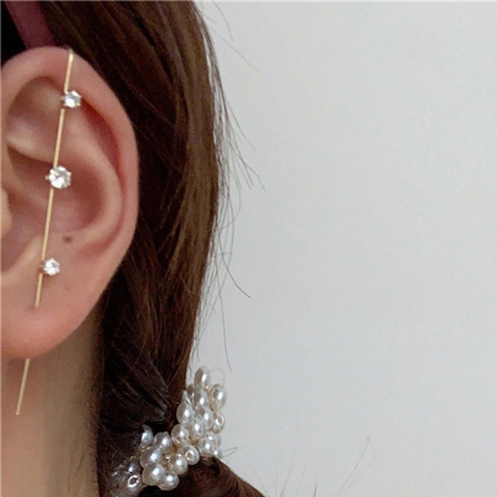 1Pc Women Stylish Ear Wrap Hook Stud Surround Diagonal Inlaid Piercing Earring Image 12