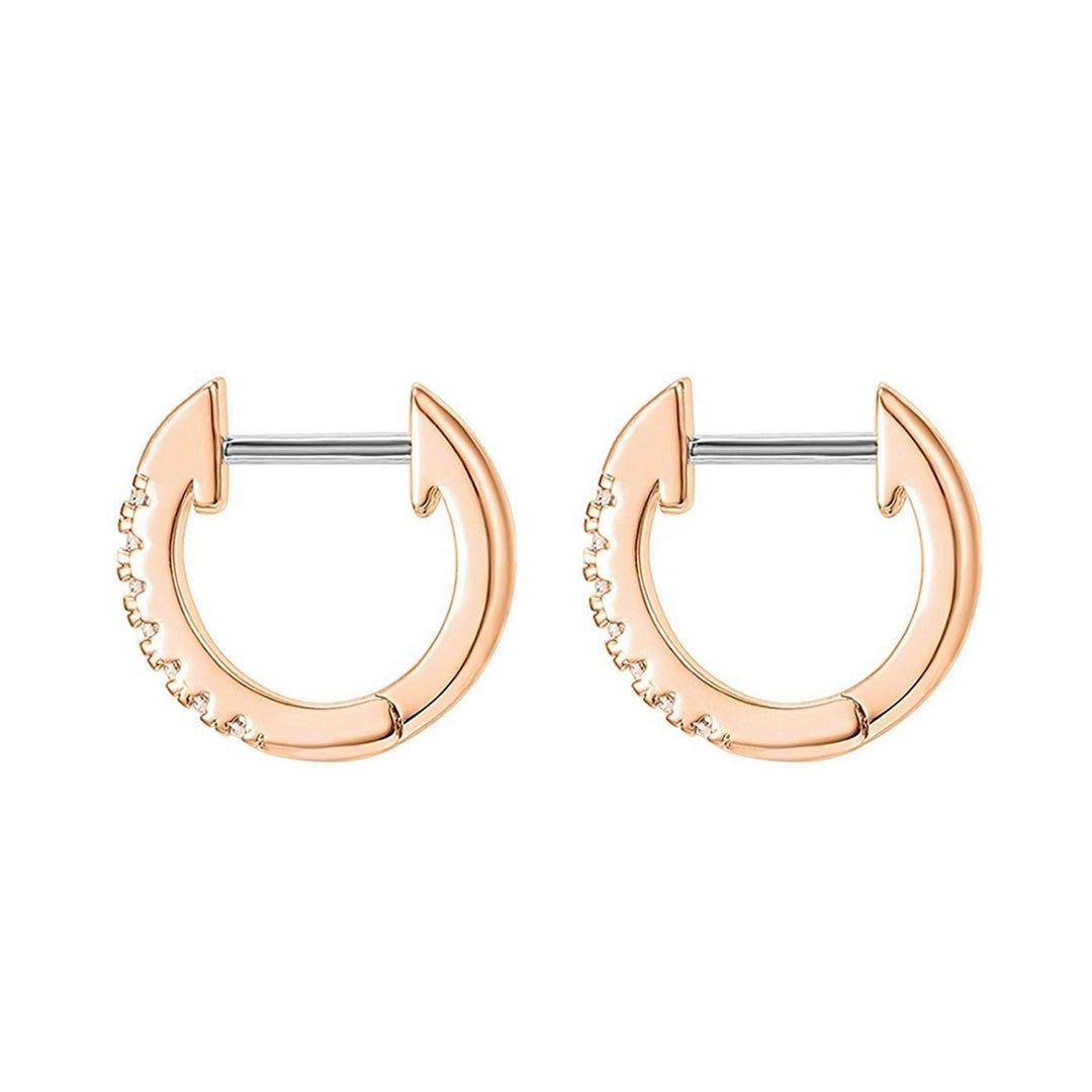 Women Simple Rhinestone Round Shape Stainless Steel Anti-allergic Hoop Earrings Image 9