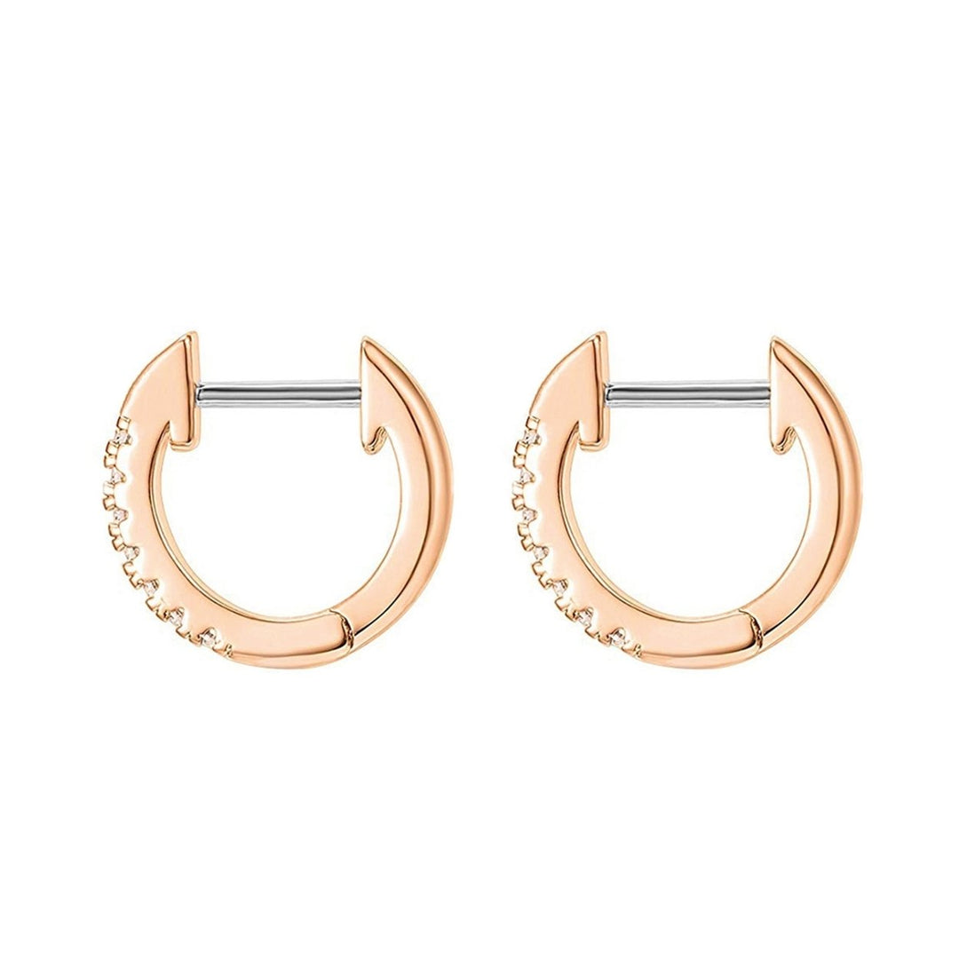 Women Simple Rhinestone Round Shape Stainless Steel Anti-allergic Hoop Earrings Image 1