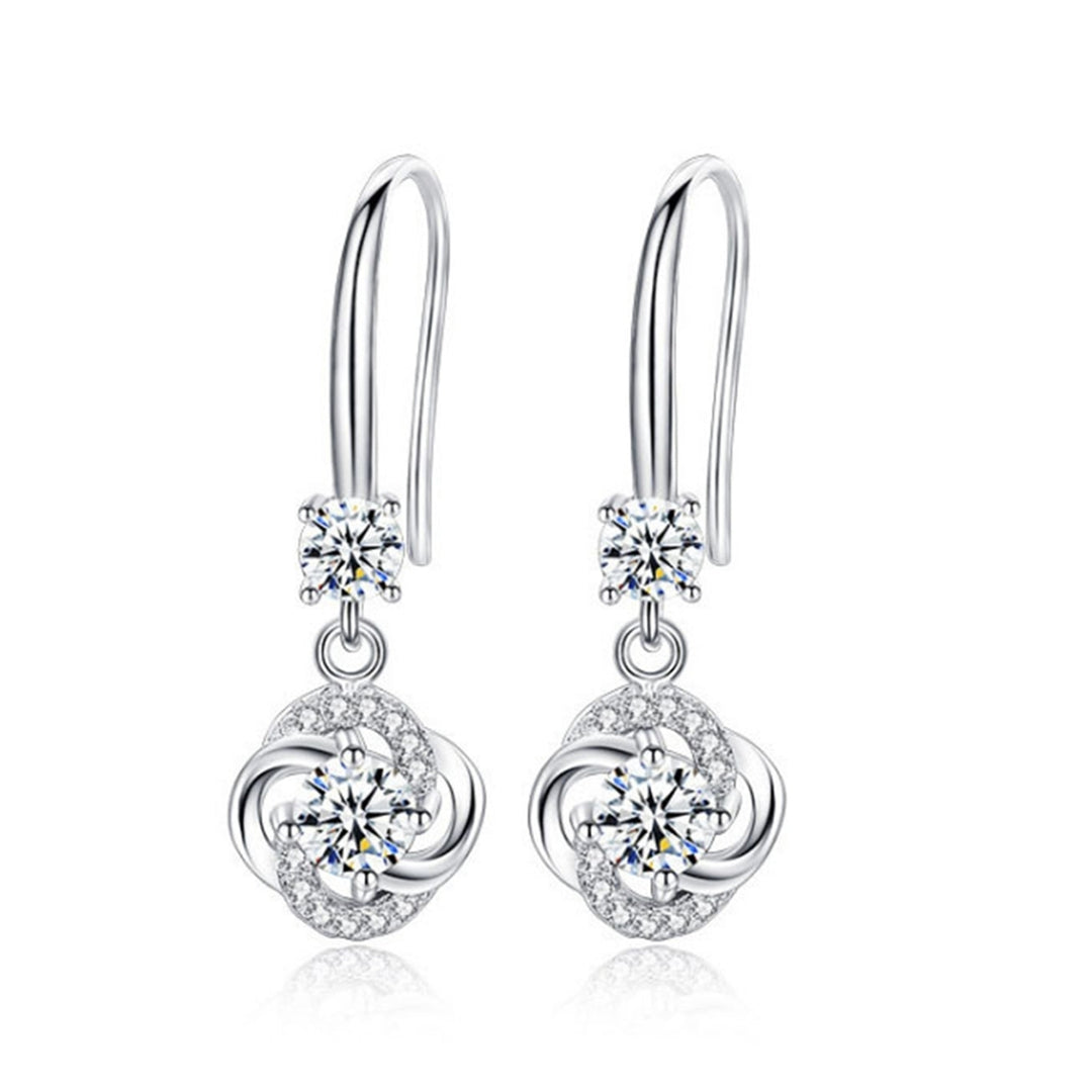 Women Rhinestone Cubic Zirconia Tassel Four-leaf Clover Hook Earrings Jewelry Image 2