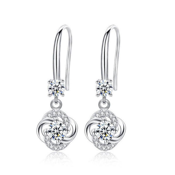 Women Rhinestone Cubic Zirconia Tassel Four-leaf Clover Hook Earrings Jewelry Image 1