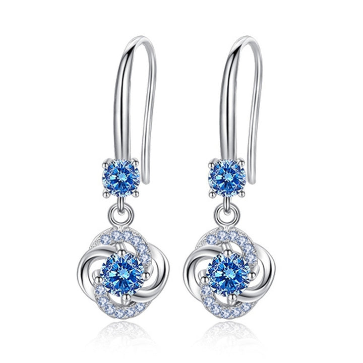 Women Rhinestone Cubic Zirconia Tassel Four-leaf Clover Hook Earrings Jewelry Image 3