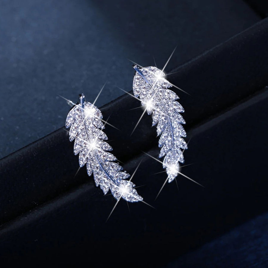 Women Fashion Leaf Rhinestone Inlaid Ear Stud Earrings Romantic Jewelry Gift Image 1