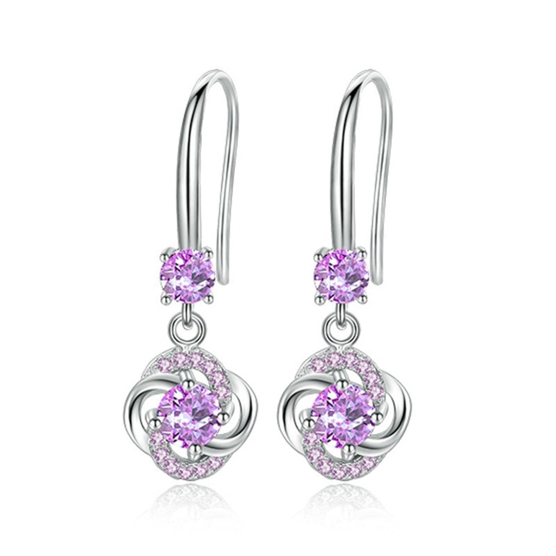 Women Rhinestone Cubic Zirconia Tassel Four-leaf Clover Hook Earrings Jewelry Image 4