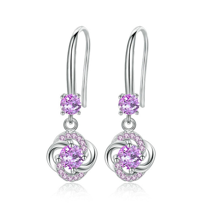 Women Rhinestone Cubic Zirconia Tassel Four-leaf Clover Hook Earrings Jewelry Image 4