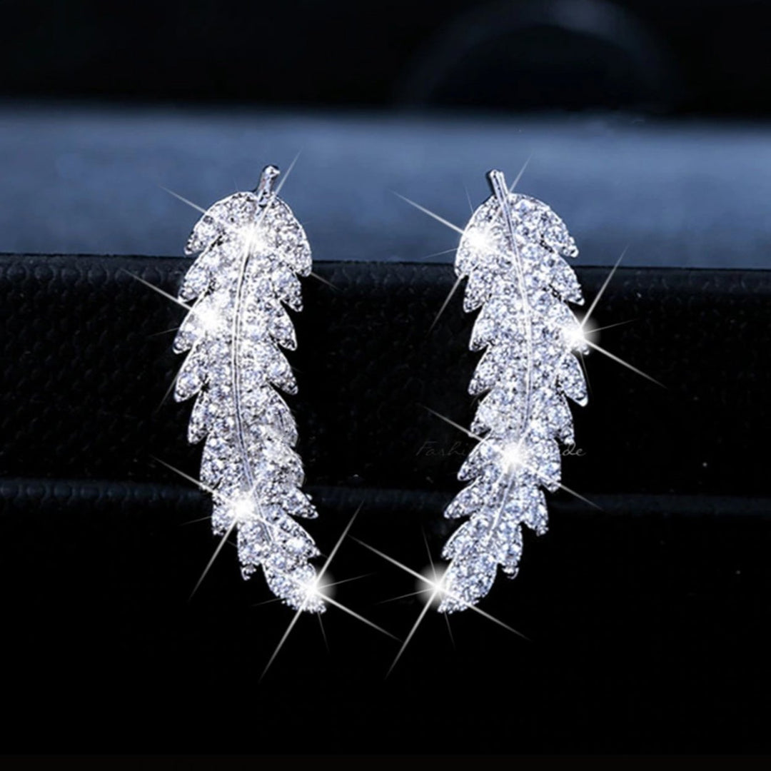 Women Fashion Leaf Rhinestone Inlaid Ear Stud Earrings Romantic Jewelry Gift Image 2