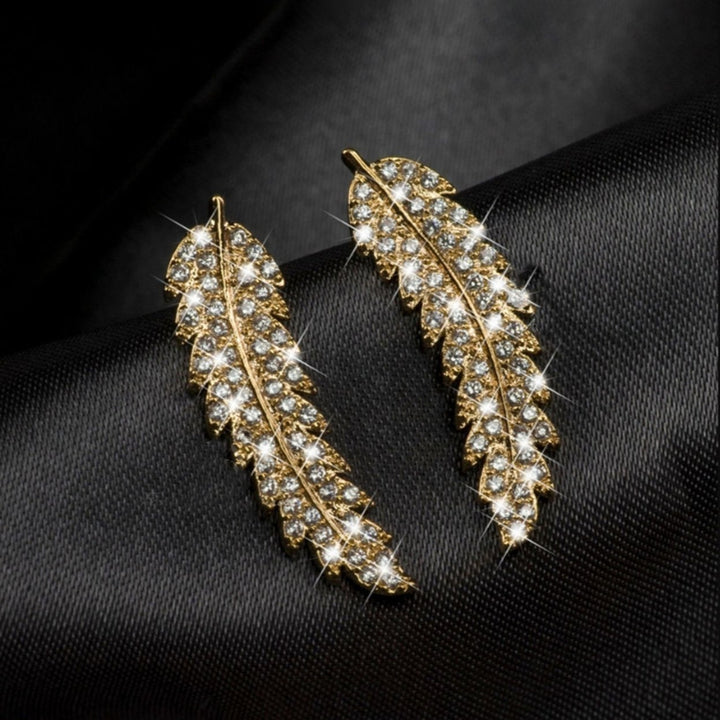 Women Fashion Leaf Rhinestone Inlaid Ear Stud Earrings Romantic Jewelry Gift Image 3