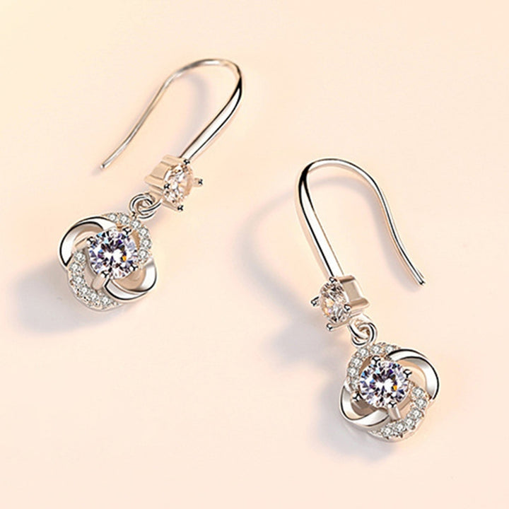 Women Rhinestone Cubic Zirconia Tassel Four-leaf Clover Hook Earrings Jewelry Image 7