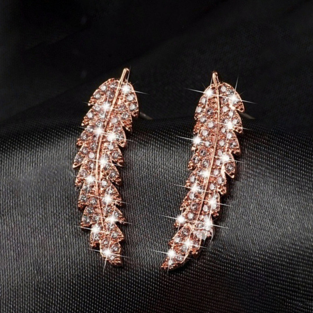 Women Fashion Leaf Rhinestone Inlaid Ear Stud Earrings Romantic Jewelry Gift Image 6