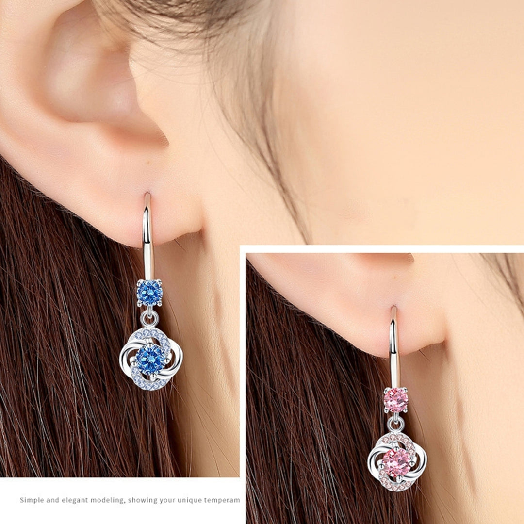 Women Rhinestone Cubic Zirconia Tassel Four-leaf Clover Hook Earrings Jewelry Image 10