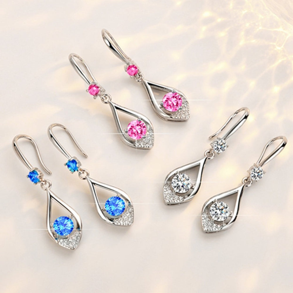 Women Fashion Cute Water Drop Rhinestone Anti-Allergic Hook Earrings Eardrop Image 2