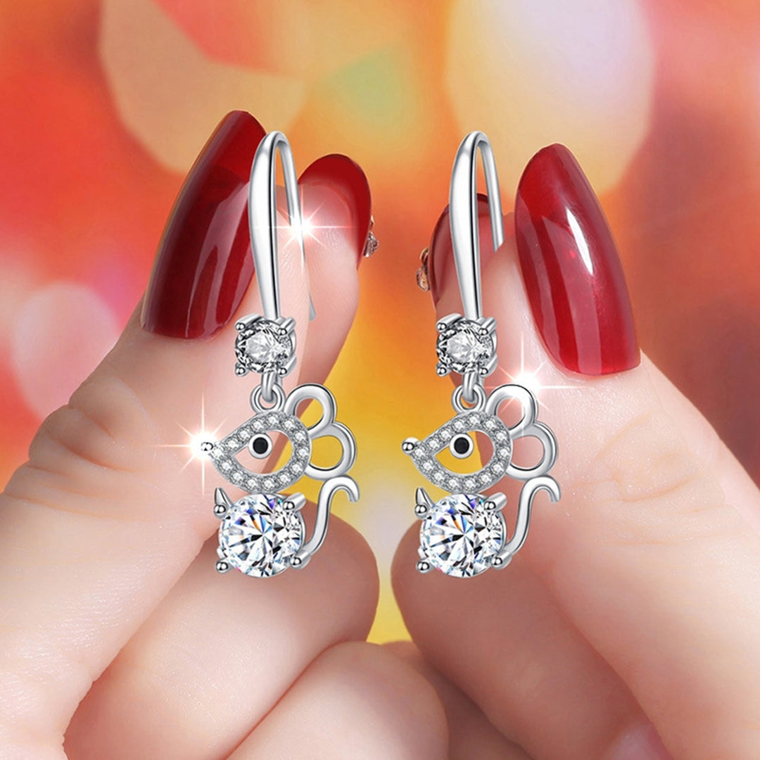 Women Stylish Rhinestone Mouse Shape Alloy Anti-Allergic Hook Earrings Eardrop Image 1