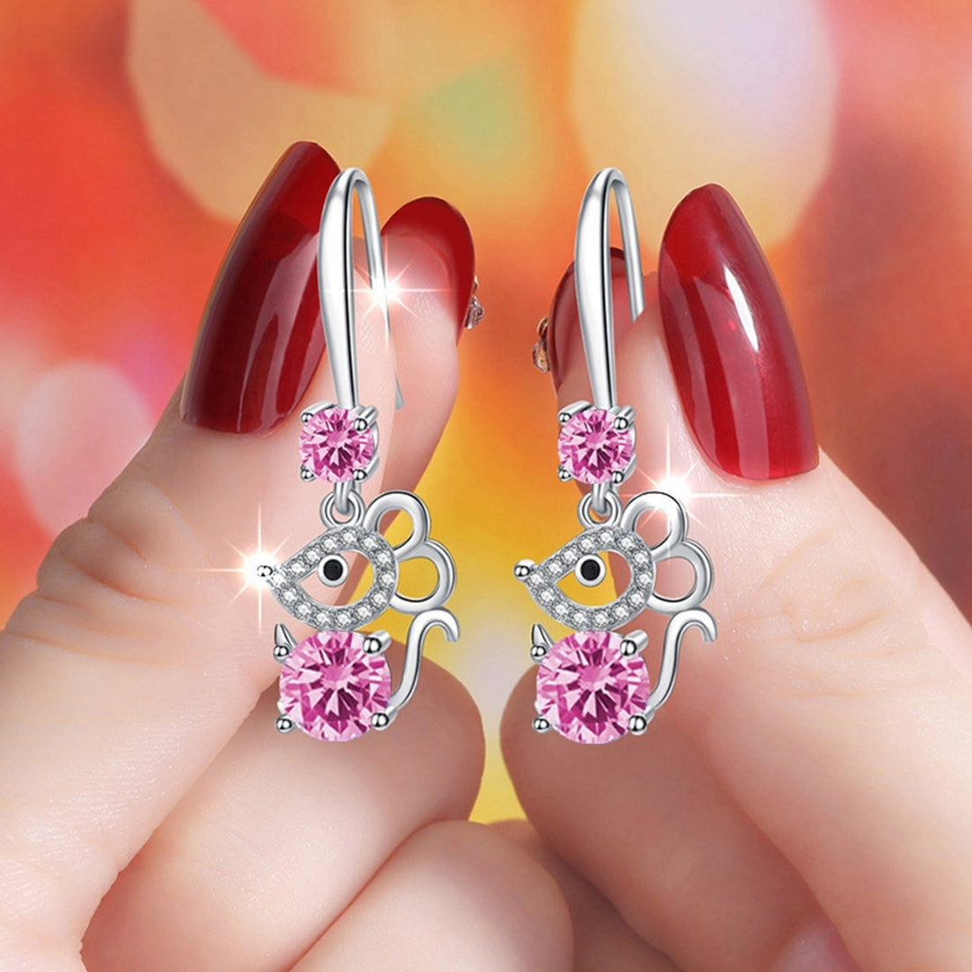 Women Stylish Rhinestone Mouse Shape Alloy Anti-Allergic Hook Earrings Eardrop Image 2