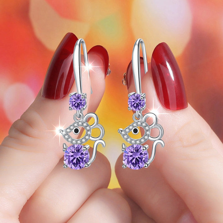 Women Stylish Rhinestone Mouse Shape Alloy Anti-Allergic Hook Earrings Eardrop Image 3