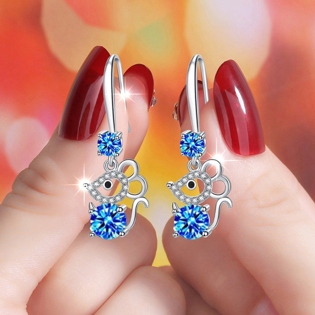 Women Stylish Rhinestone Mouse Shape Alloy Anti-Allergic Hook Earrings Eardrop Image 4