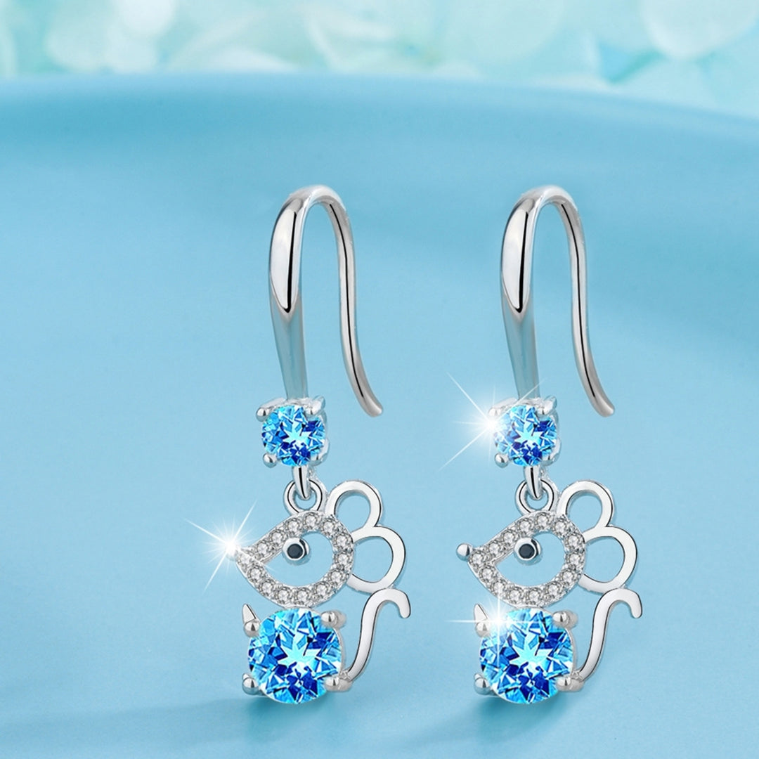 Women Stylish Rhinestone Mouse Shape Alloy Anti-Allergic Hook Earrings Eardrop Image 4