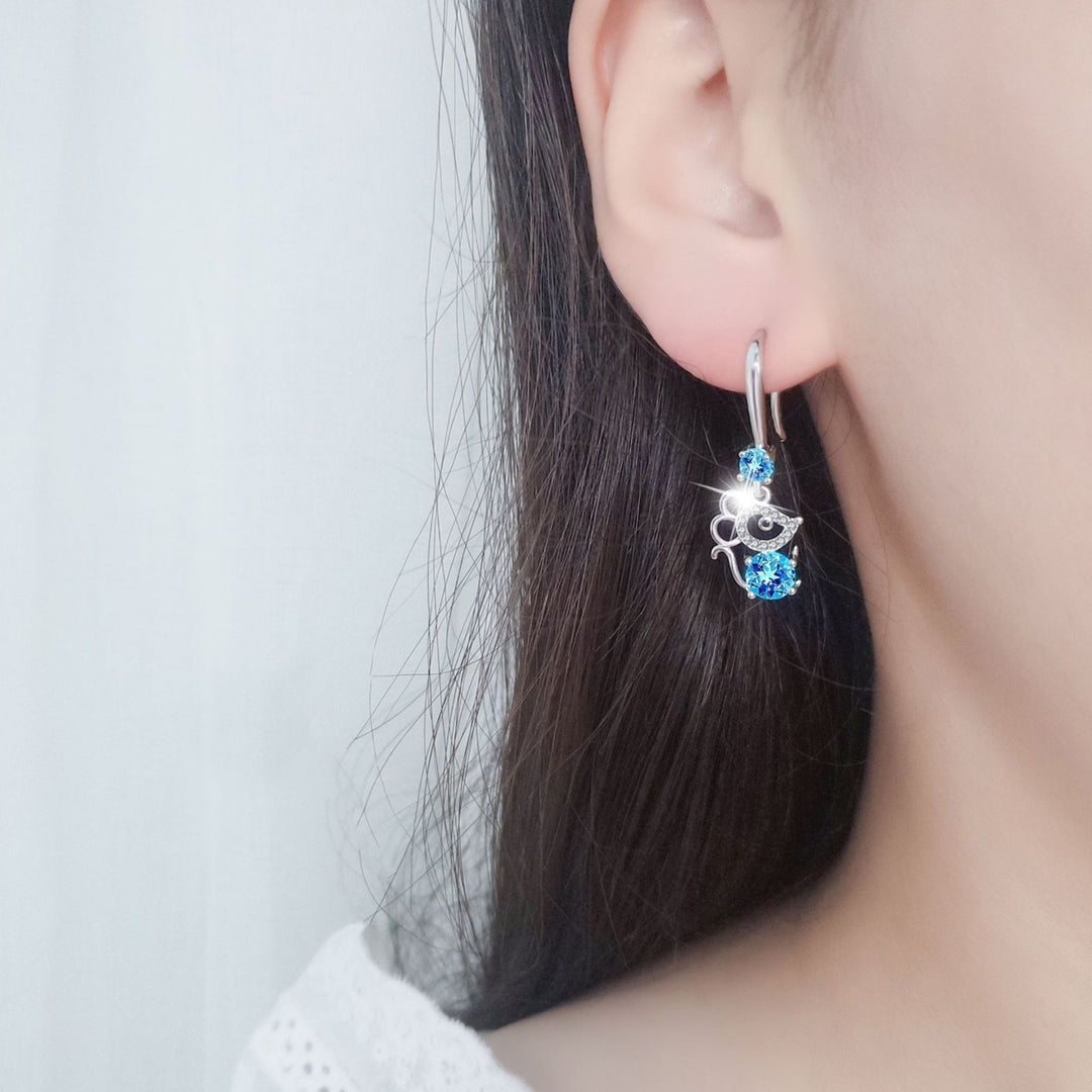 Women Stylish Rhinestone Mouse Shape Alloy Anti-Allergic Hook Earrings Eardrop Image 6