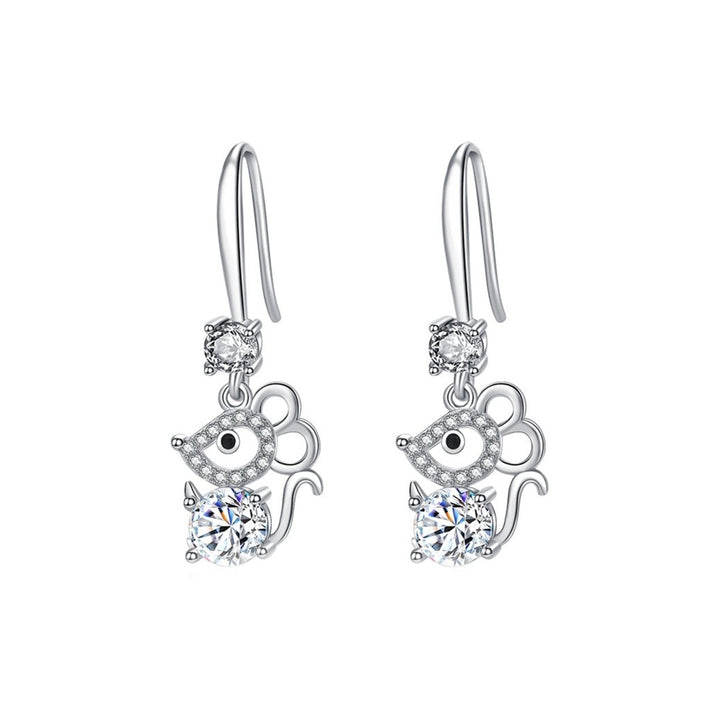 Women Stylish Rhinestone Mouse Shape Alloy Anti-Allergic Hook Earrings Eardrop Image 7