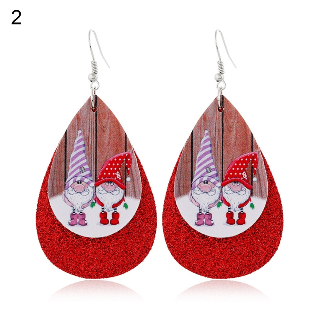 Women Santa Claus/Snowman/Elk Faux Leather Christmas Drop Hook Earrings Gifts Image 2