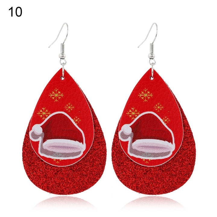 Women Santa Claus/Snowman/Elk Faux Leather Christmas Drop Hook Earrings Gifts Image 3