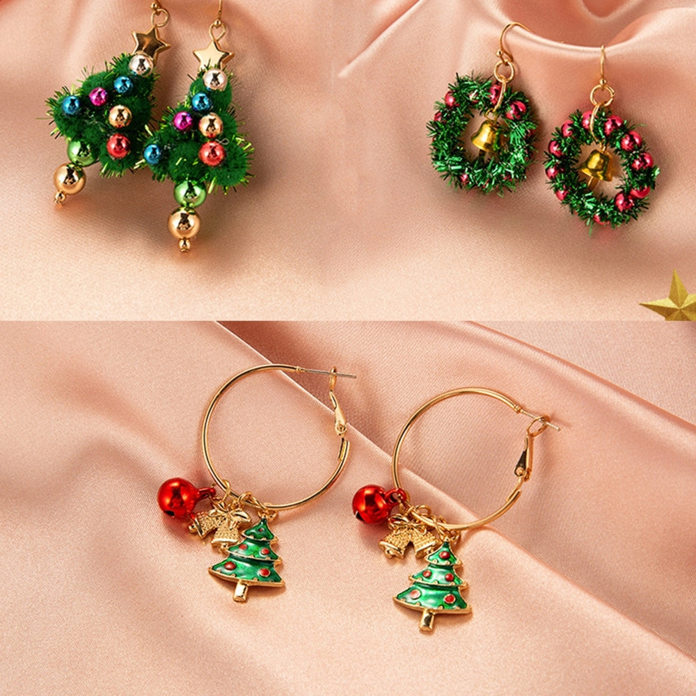 1 Pair Female Christmas Tree Pattern Earrings Simple Style Snowman Bell Ear Stud Image 2