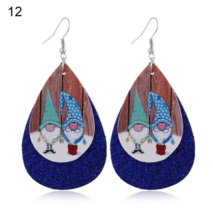 Women Santa Claus/Snowman/Elk Faux Leather Christmas Drop Hook Earrings Gifts Image 4