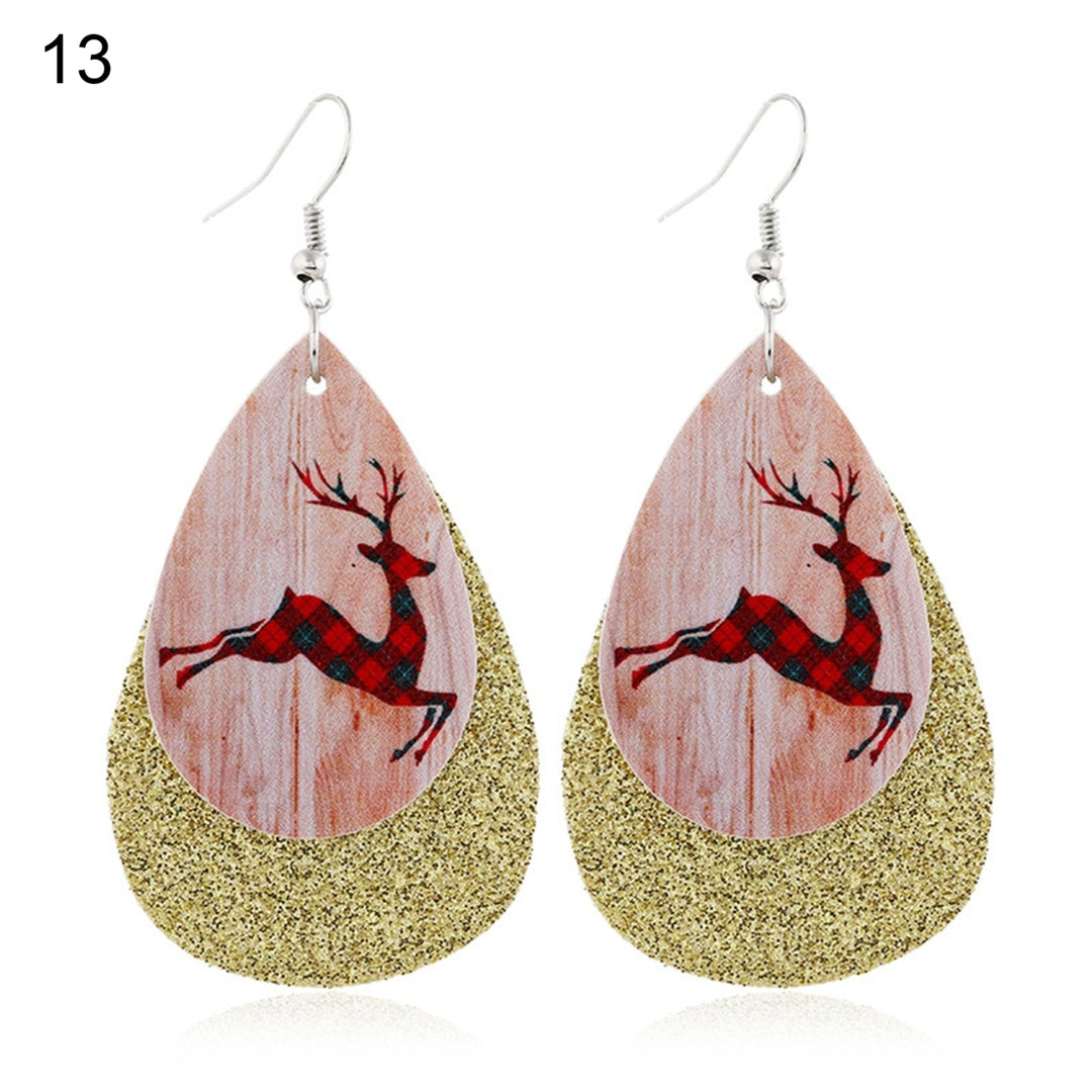 Women Santa Claus/Snowman/Elk Faux Leather Christmas Drop Hook Earrings Gifts Image 6