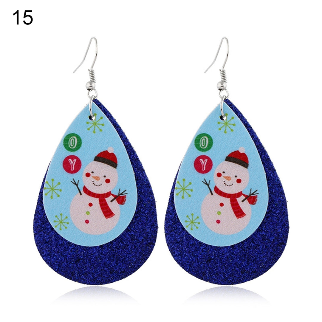 Women Santa Claus/Snowman/Elk Faux Leather Christmas Drop Hook Earrings Gifts Image 8