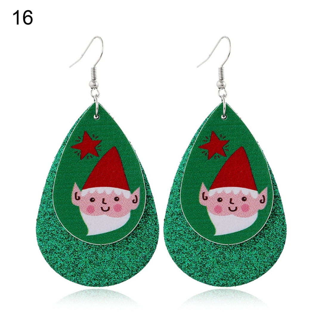 Women Santa Claus/Snowman/Elk Faux Leather Christmas Drop Hook Earrings Gifts Image 9