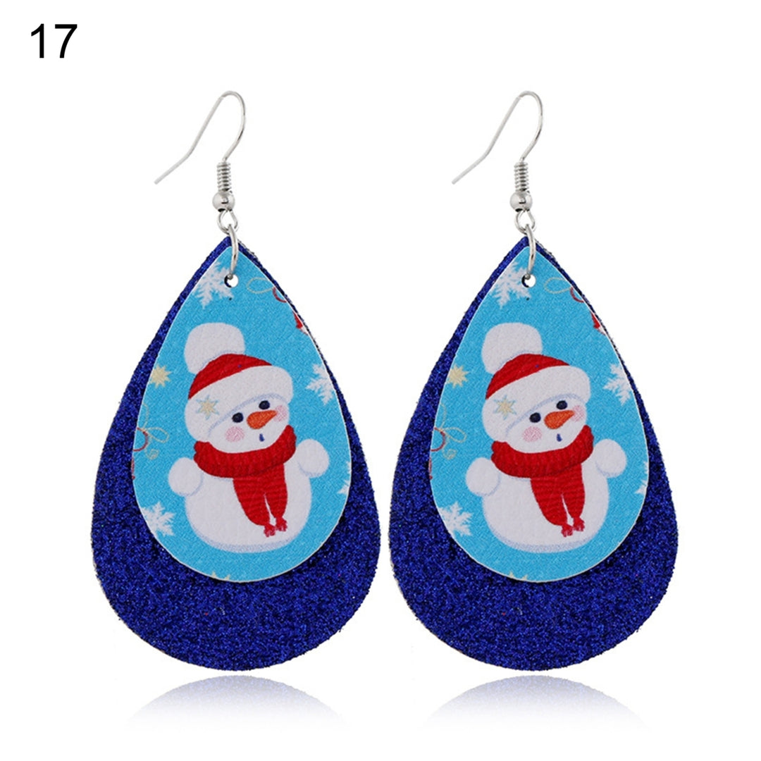 Women Santa Claus/Snowman/Elk Faux Leather Christmas Drop Hook Earrings Gifts Image 10