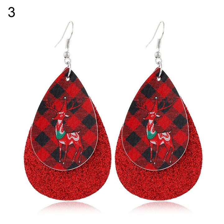 Women Santa Claus/Snowman/Elk Faux Leather Christmas Drop Hook Earrings Gifts Image 11