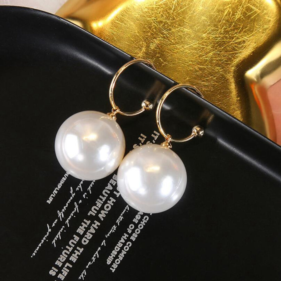 Women Fashion C-shape Faux Pearl Dangle Pendant Ear Stud Earring Jewelry Gift Image 1