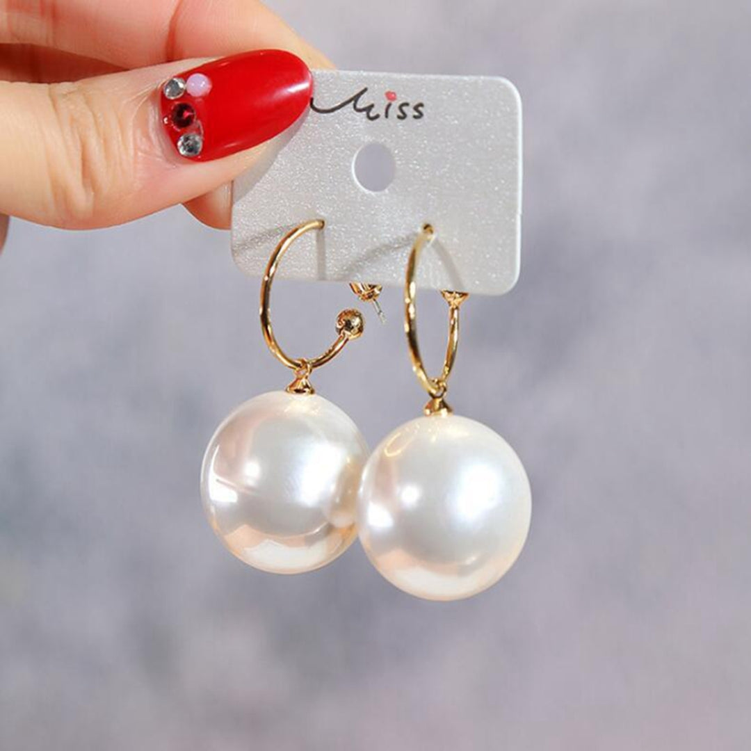 Women Fashion C-shape Faux Pearl Dangle Pendant Ear Stud Earring Jewelry Gift Image 4