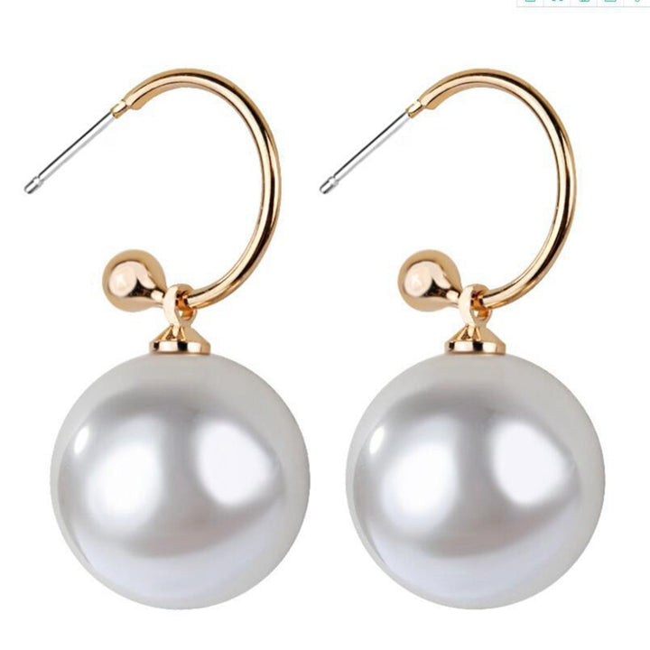 Women Fashion C-shape Faux Pearl Dangle Pendant Ear Stud Earring Jewelry Gift Image 7